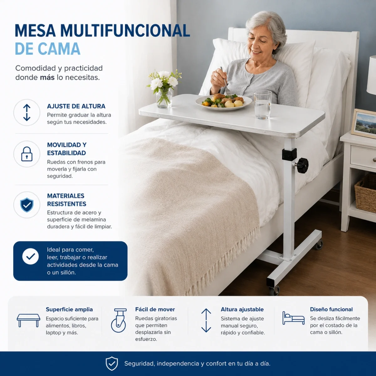 Mesa Regulable para Cama Clínica - Imagen 3