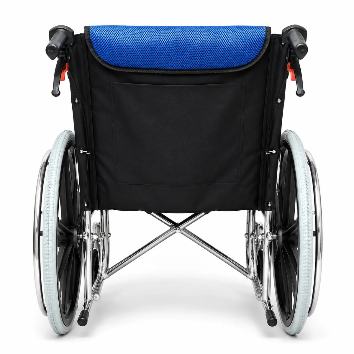 Silla de Ruedas Plegable Cromada Doble Acolchado Azul - Imagen 3