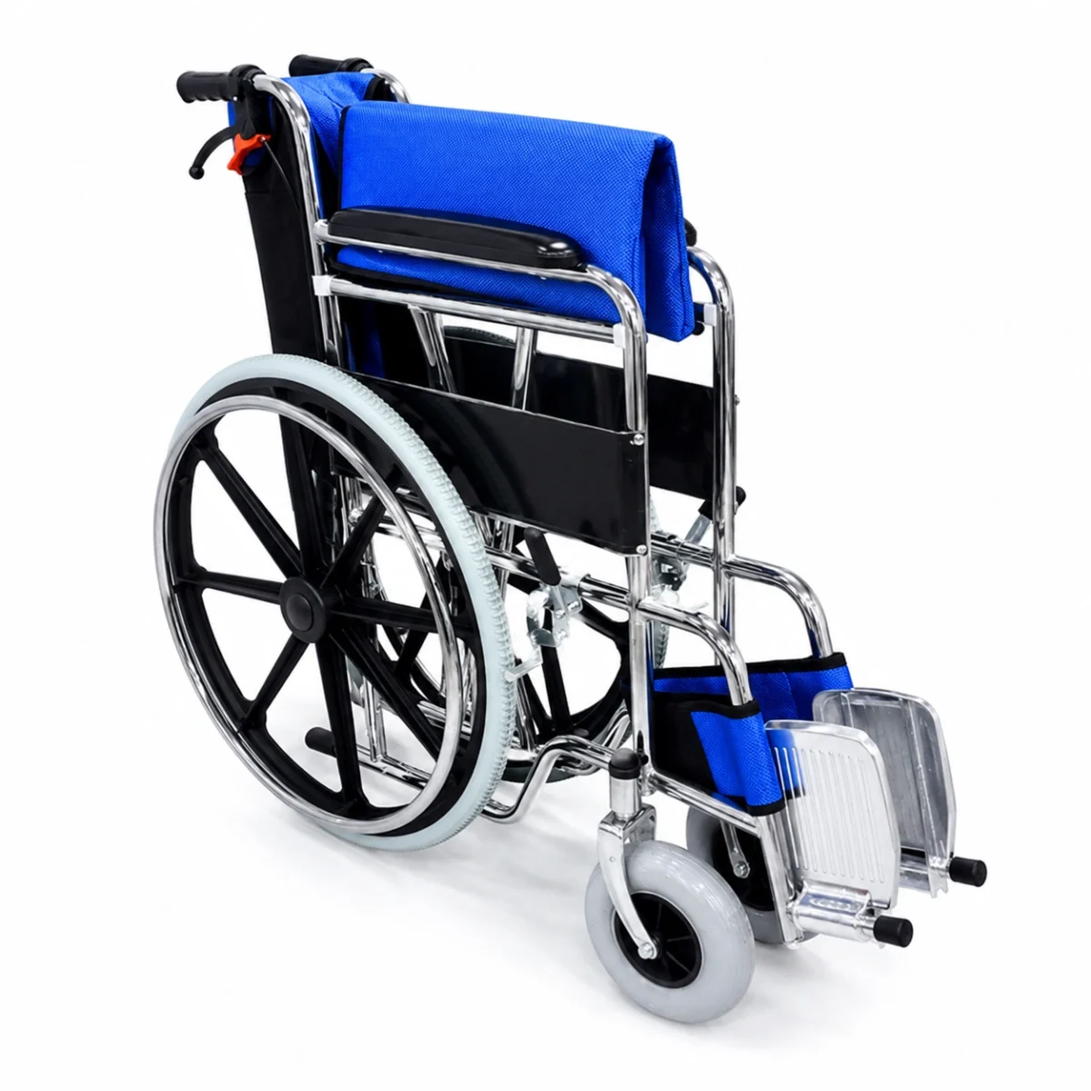 Silla de Ruedas Plegable Cromada Doble Acolchado Azul - Imagen 4