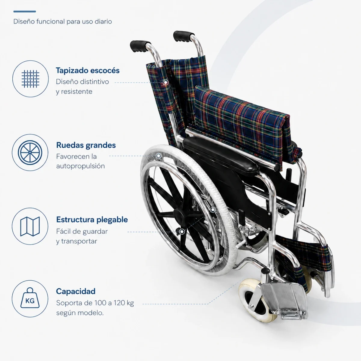 Silla de Ruedas Estándar de Aluminio a Cuadros - Imagen 4