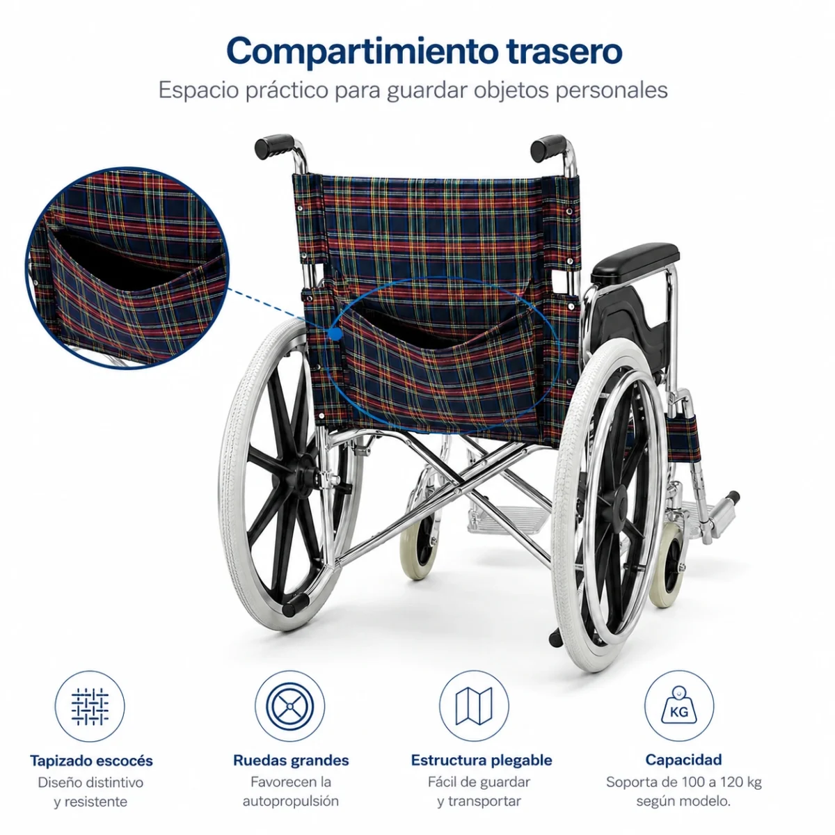 Silla de Ruedas Estándar de Aluminio a Cuadros - Imagen 5