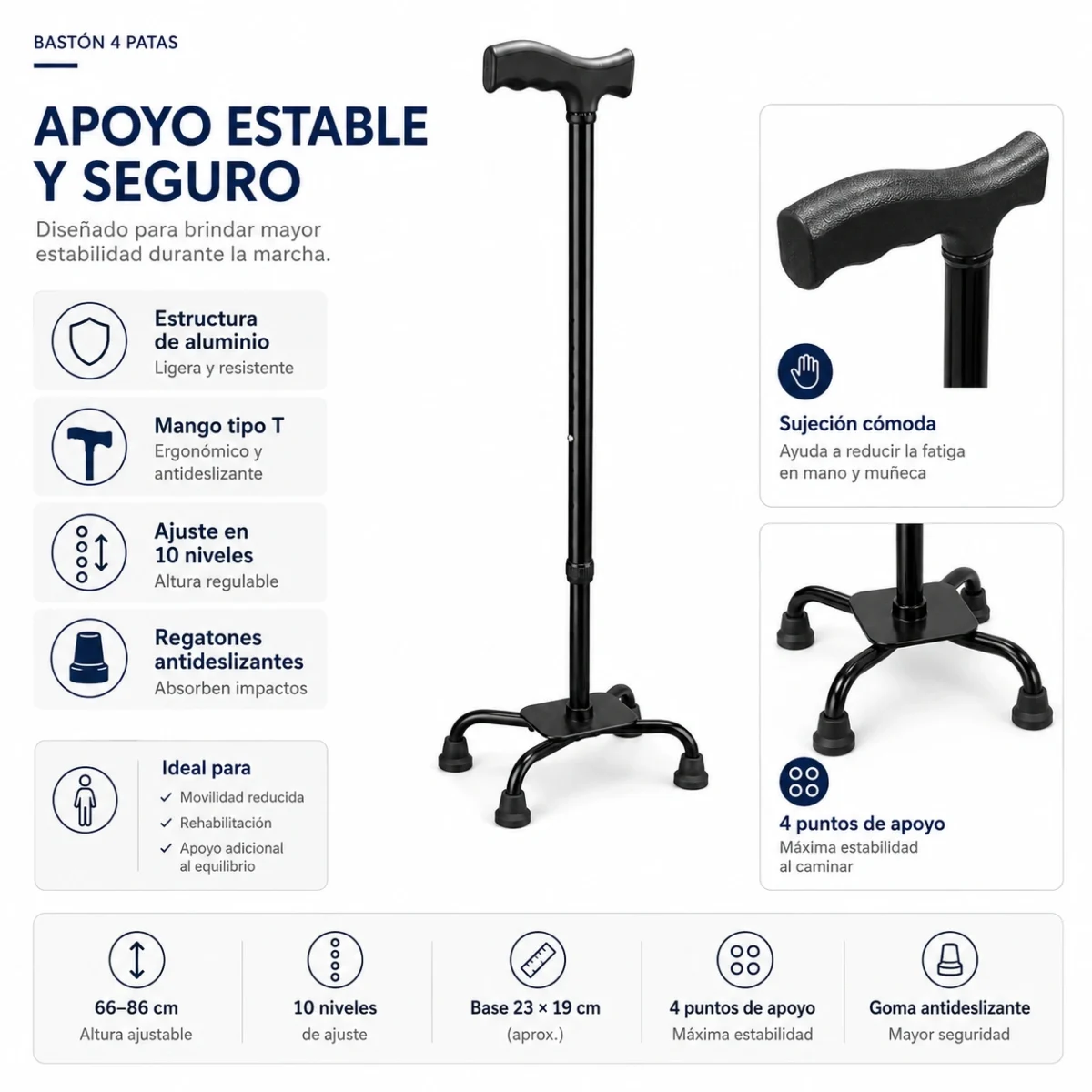 Bastón Gallo De 4 Patas con Base Corta - Imagen 4