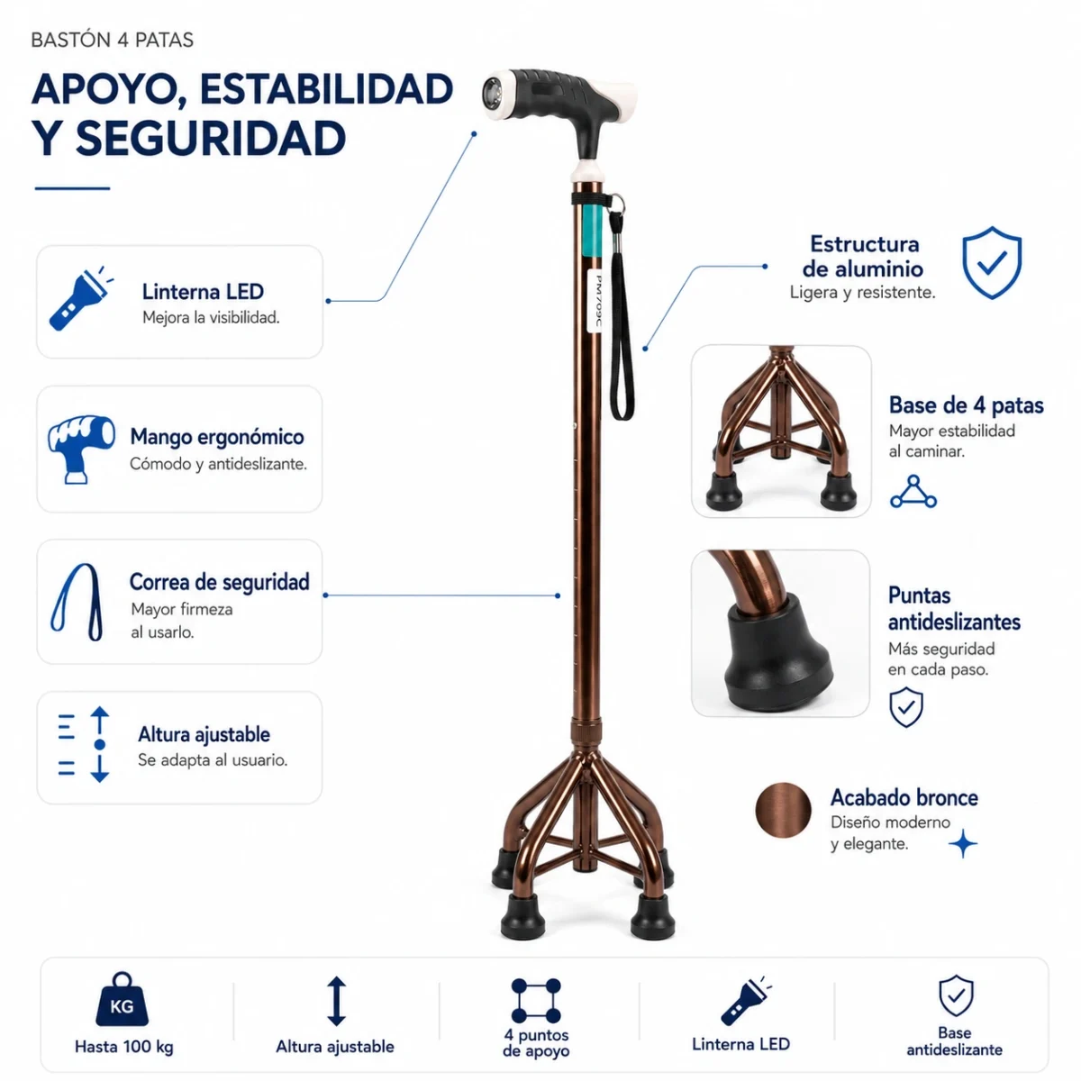 Bastón de 4 Patas Altas Con Luz Led - Imagen 6
