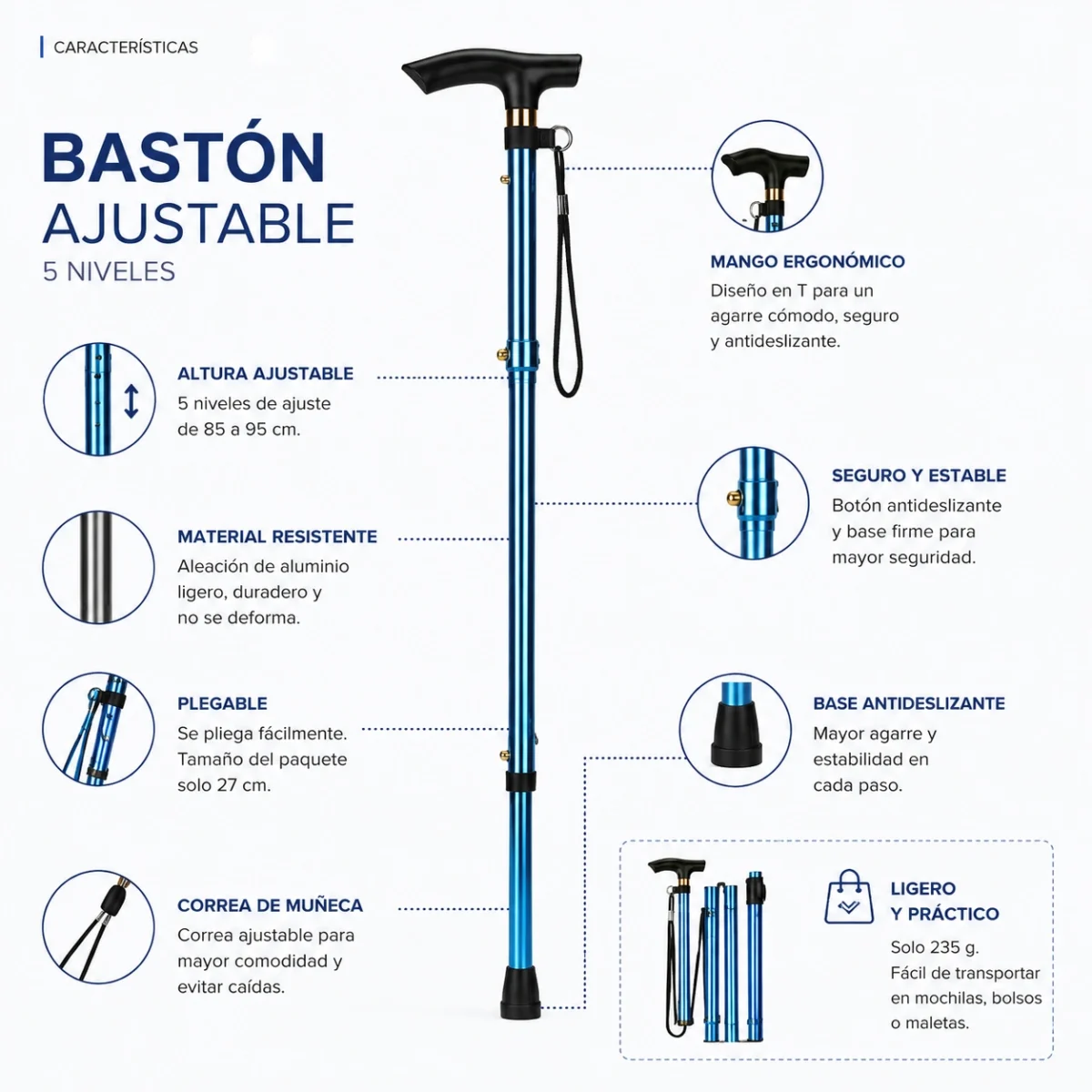 Bastón Plegable 1 Punta con Agarre Ergonómico - Imagen 4