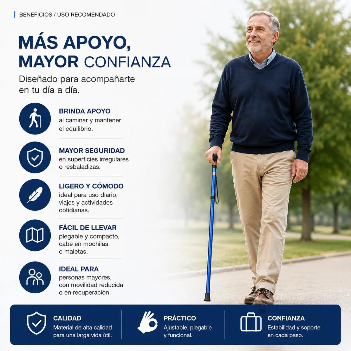 Bastón Plegable 1 Punta con Agarre Ergonómico - Imagen 2